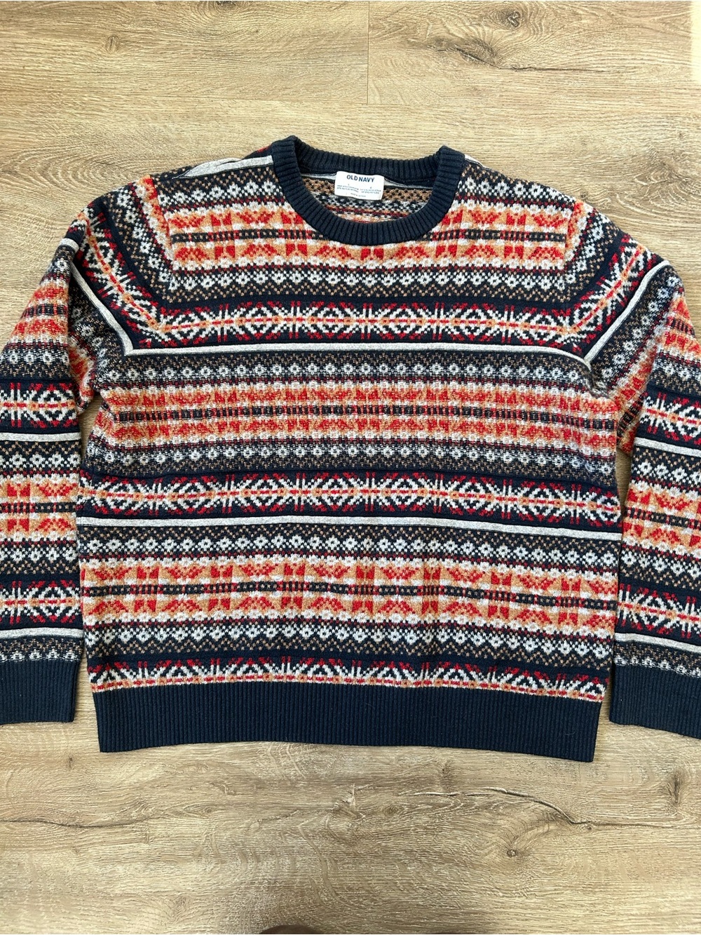 Old Navy Red Multi Fair Isle Crewneck Sweater